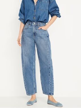 Old Navy High Rise Barrel Leg Jean Medium Wash Denim Casual Womens Size 12